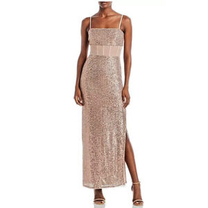 BCBG MAXAZRIA Long Sequin Evening CORSET Dress Gown $398 Size Large Rosegold